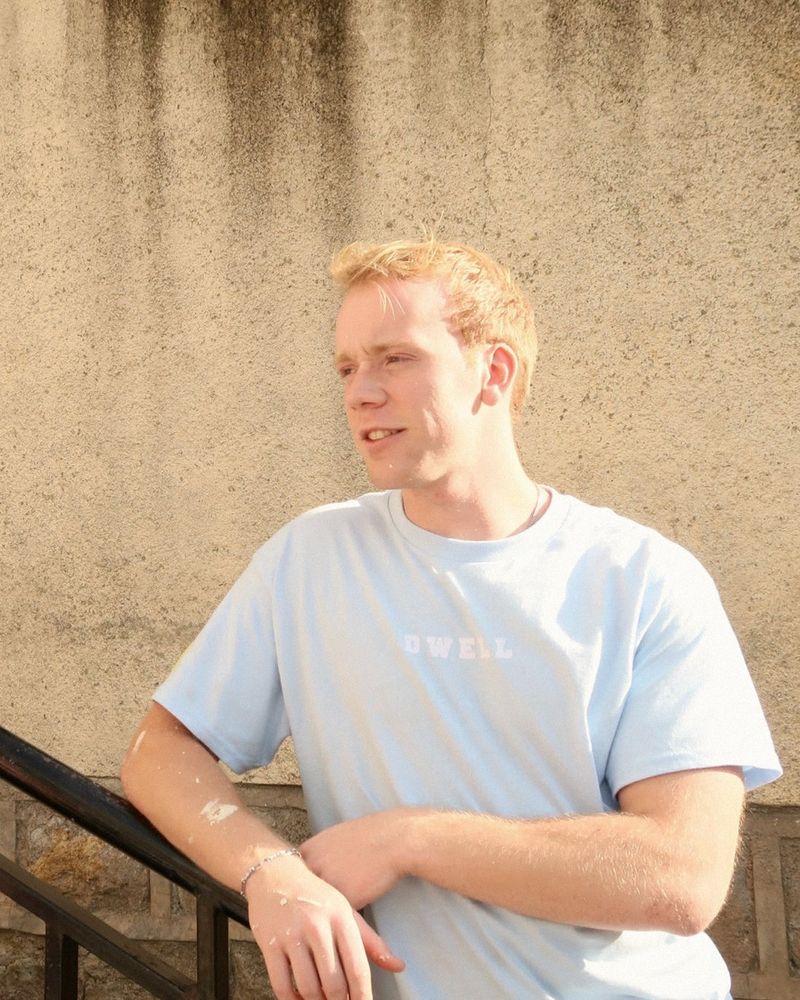 Hayden on a stairway in Addis Ababa